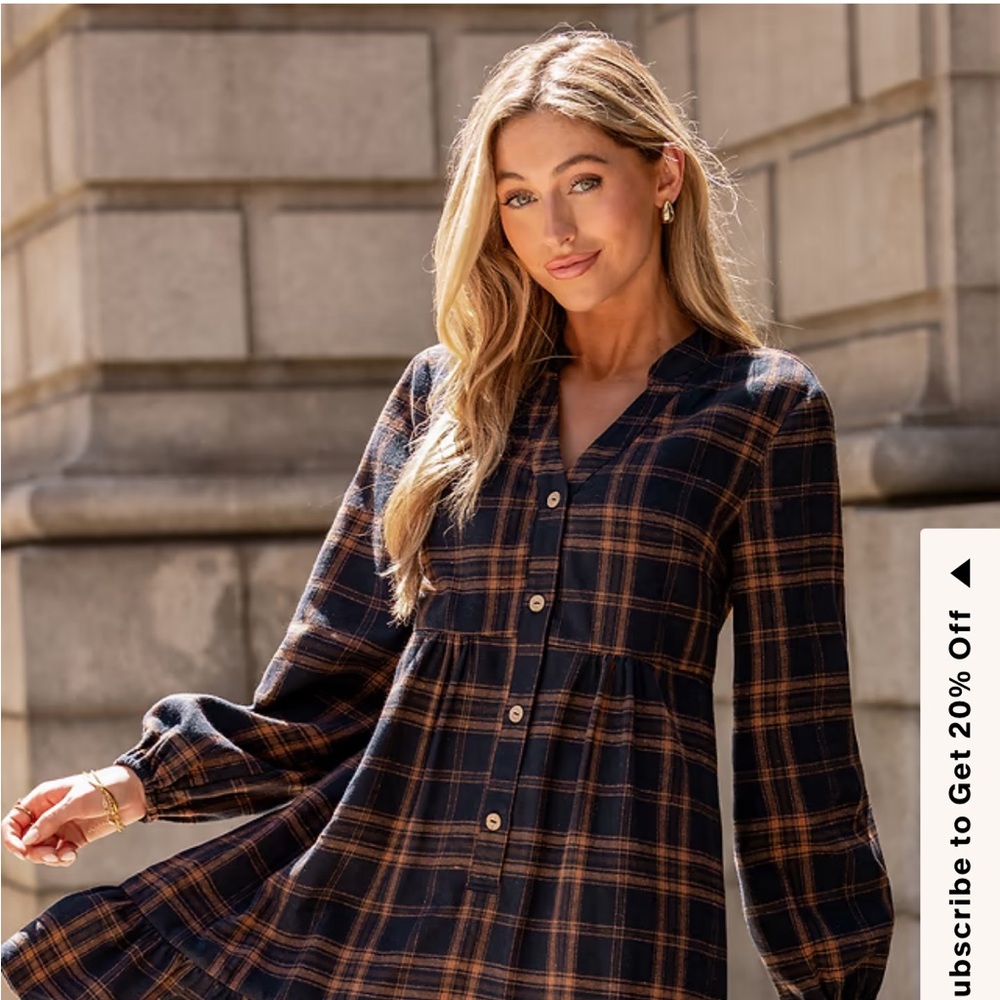 NWT Cupshe Plaid Long Sleeve Dress size Small - Picture 4 of 10